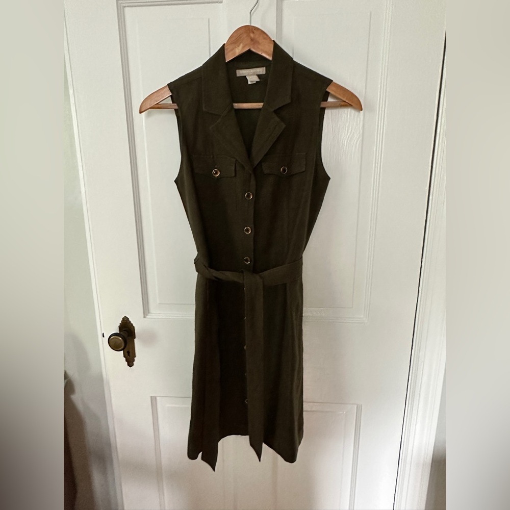 Banana Republic Olive Green Sleeveless Belted Dress